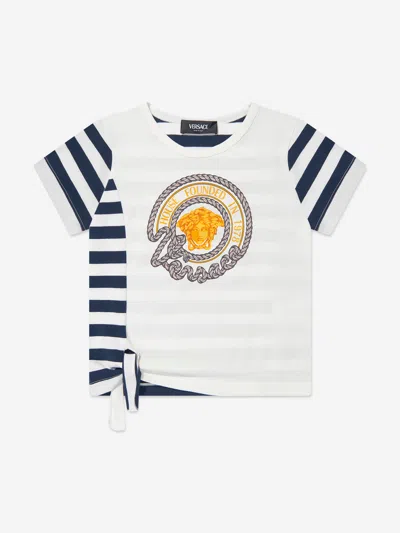Versace Girls Striped Nautical T-shirt In White