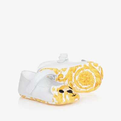 Versace Babies' Girls White & Gold Barocco Pre-walkers