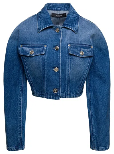 Versace Giubbotto Denim In Blue