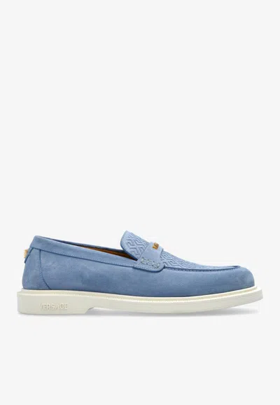 Versace Giuliano Suede Loafers In Blue