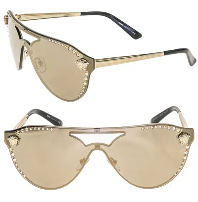 Pre-owned Versace Glam Crystal Stud Rock Medusa 2161 Brown Gold Ve2161b Aviator Sunglasses