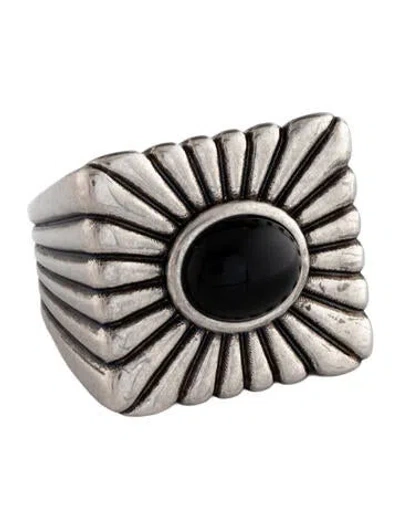 Pre-owned Versace Glass Circe Cocktail Ring In Black