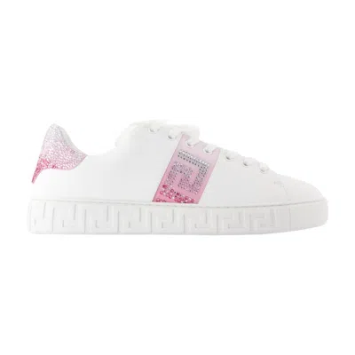 Versace Glitter Accent Synthetic Sneaker In White