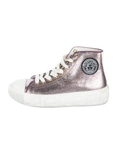 Pre-owned Versace Glitter Graphic Print Chunky Sneakers In Pink