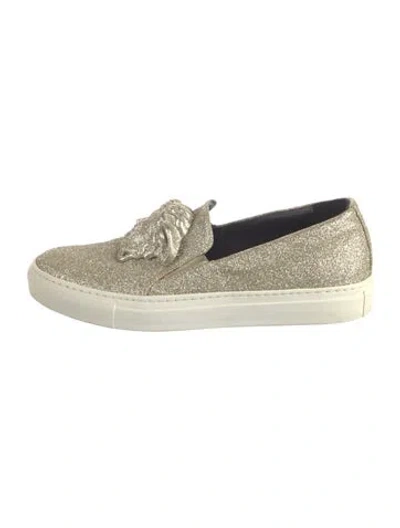 Pre-owned Versace Glitter Graphic Print Sneakers In Gold