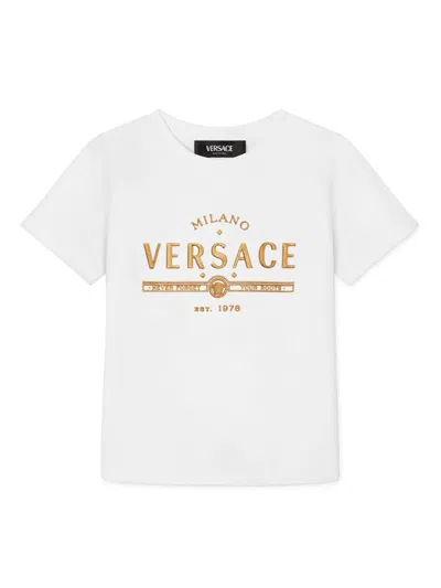 Versace Babies' Glitter-logo T-shirt In White