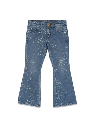 Versace Glitter-print Denim Jeans In Blue