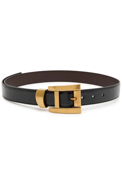 Versace Glossed Leather Belt In Black