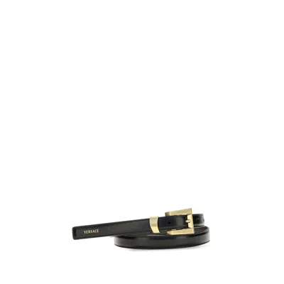 Versace Glossy Leather Logo Belt In Black