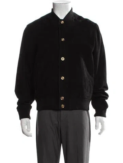 Pre-owned Versace Goat Leather Bomber Jacket In Black