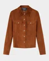 Versace Goatskin Suede Floral Applique Jacket In Tobacco