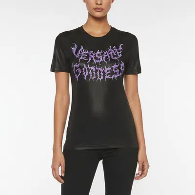 Pre-owned Versace Goddess Print Jersey Crewneck T-shirt S In Black