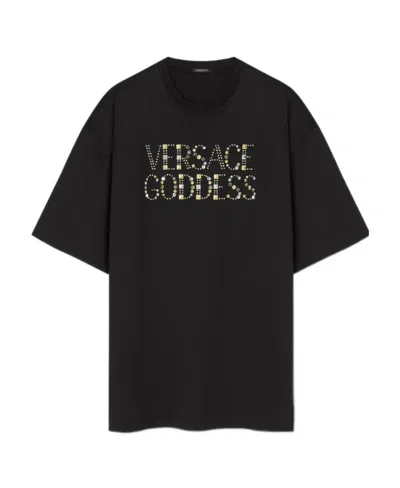 Versace Goddess-print T-shirt In Black