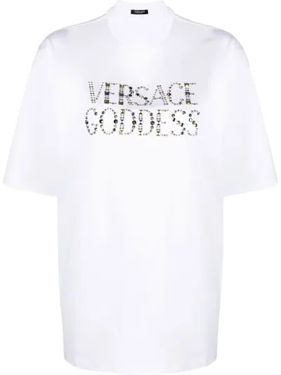 Versace Goddess-print T-shirt In White