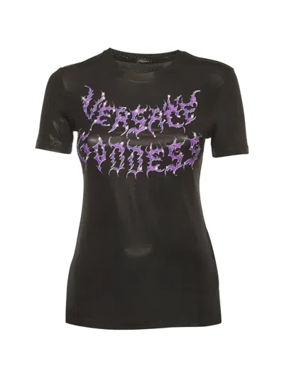 Pre-owned Versace Goddess Print T-shirt In Black