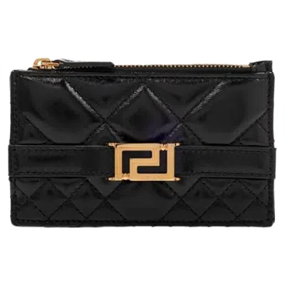 Versace Goddess Zip Card Holder In Black
