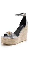 Versace 'gorgone '95' Espadrille Wedges In 1e01v-silver/ Gold