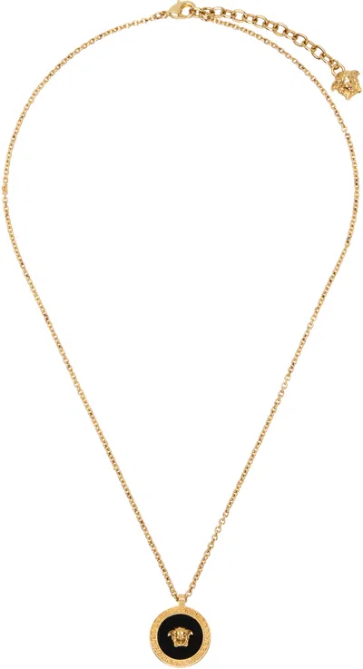 Versace Gold & Black Enamel Medusa Necklace In K41t-black-tribute