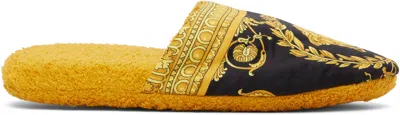Versace Gold & Black 'i Heart Baroque' Slippers In Orange