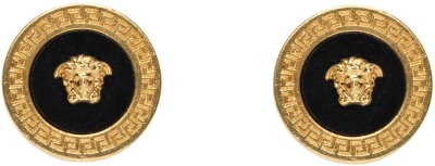 Versace Gold & Black Medusa Earrings In K41t Black-tribute G
