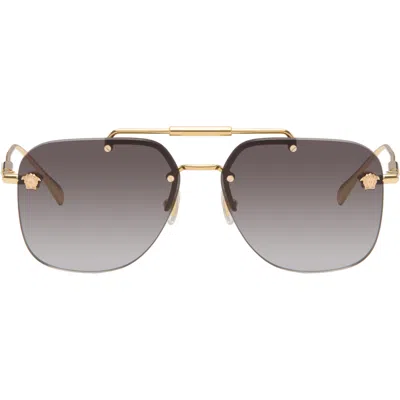 Versace Gold Aviator Sunglasses In Brown