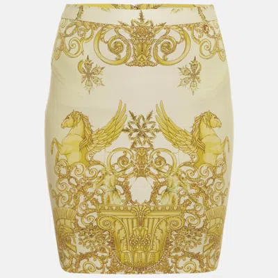 Pre-owned Versace Gold Barocco Print Jersey Mini Skirt Xs