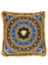 Versace Gold, Black And Blue Pillow  In Silk And Synthetic Fibers With Baroque Print In Gold