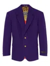 Versace Gold-button Animal-print Lining Jacket In Purple