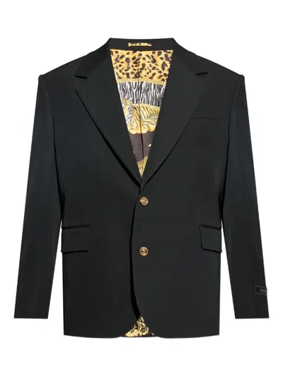 Versace Gold-button Wool Blazer In Black