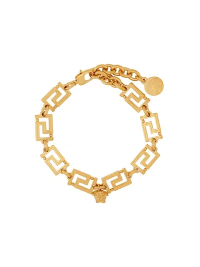 Versace Gold-colored Greca Chain Bracelet In Brass Woman In Grey