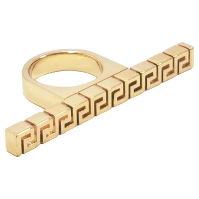Pre-owned Versace Gold Colour Greca Long Bar Women's Ring In It 13 Brand New In Box In Multi