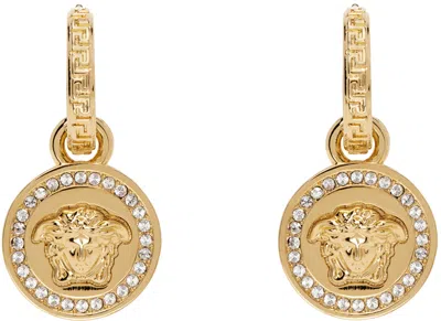 Versace Gold Crystal 'la Medusa Greca' Earrings In D01o White Gold