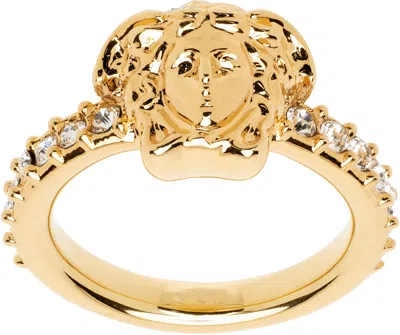 Versace Gold Crystal 'la Medusa' Ring In 4j090- Gold-c