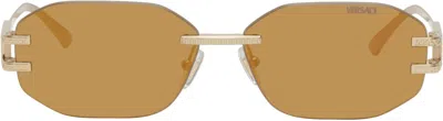Versace Gold Damier Plaque Sunglasses In 10027p