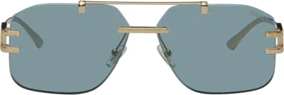 Versace Gold Damier Plaque Sunglasses In 100280