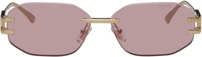 Versace Gold Damier Plaque Sunglasses In Pink