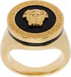 Versace Gold Round Enameled Medusa Ring In K41t-black-tribute G