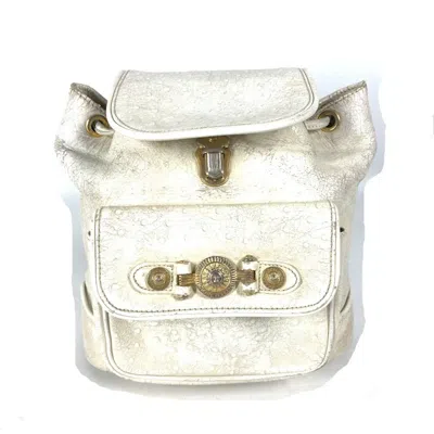 Pre-owned Versace Gold Ivory Leather Backpack () In Gold, Ivory