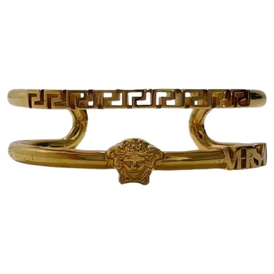Pre-owned Versace Gold La Medusa Cuff Bracelet Bangle With Greca In Multi