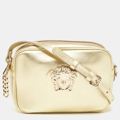 Pre-owned Versace Gold Leather Medusa Camera Crossbody Bag