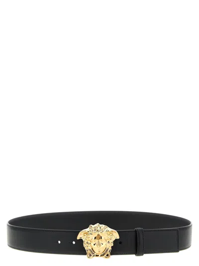 Versace Gold Medusa Buckle Belt In Black