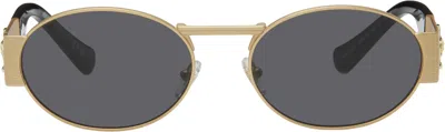 Versace Gold Medusa Deco Oval Sunglasses In 100287 Gold