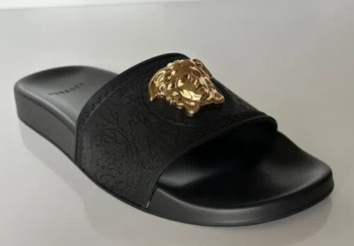 Pre-owned Versace Gold Medusa Head Slides Sandals Black 11 Us (41 Eu) Dsr262cn It $450
