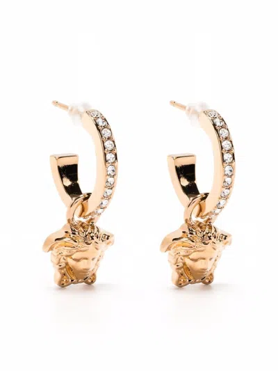 Versace Crystal La Medusa Hoop Earrings In Silver