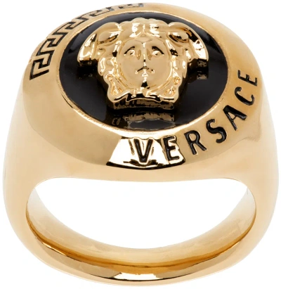 Versace Gold Medusa Ring In  Gold-black