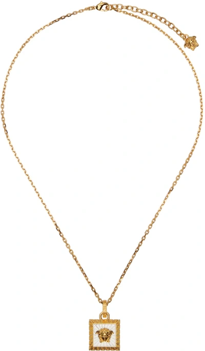 Versace Gold Medusa Square Necklace In V Gold-palladium