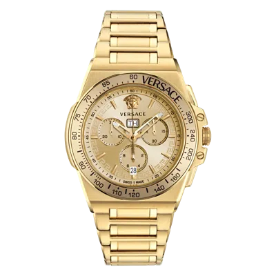Pre-owned Versace Gold Mens Chronograph Watch Greca Extreme Ve7h00723