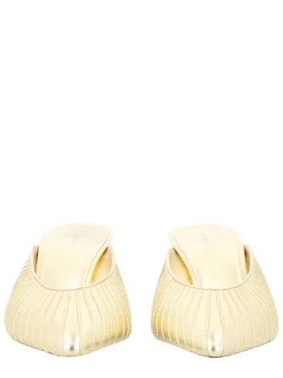 Versace Gold Metallic Pleated Leather Sandals In Yellow