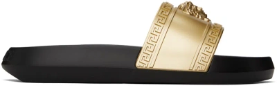 Versace Gold Palazzo Slides In 2x090-gold+black