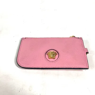 Pre-owned Versace Gold Pink Leather Coin Purse/coin Case () In Multi